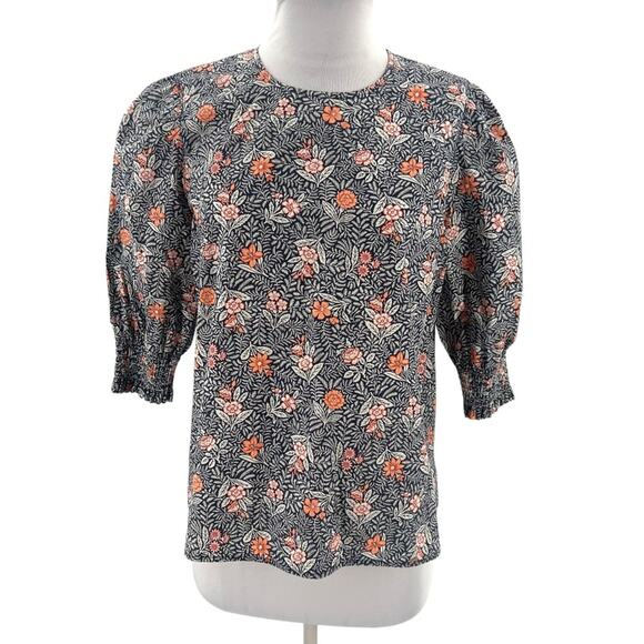 ANN MASHBURN Tops - Ann Mashburn floral puff sleeve poplin blouse top sz S